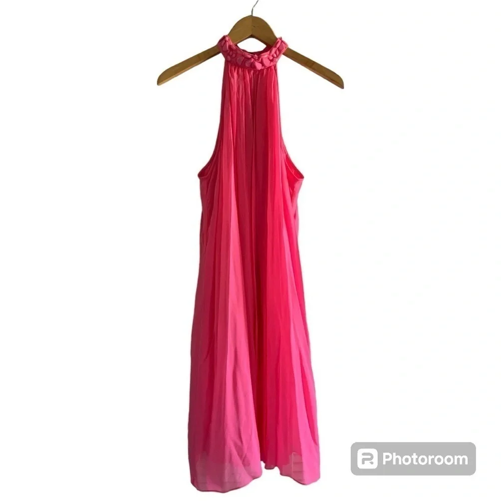 NWT Trina Turk Pink Silk Layered Halter Jeweled Neck Midi Dress